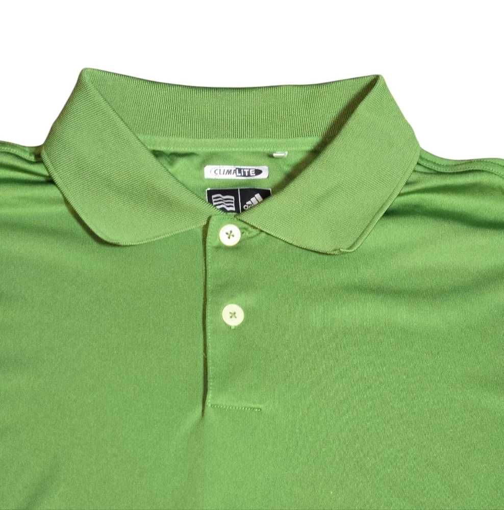 Adidas ClimaLite Sweat Wicking Green Stretch 2 Button‎ Short Sleeve Polo Size XL